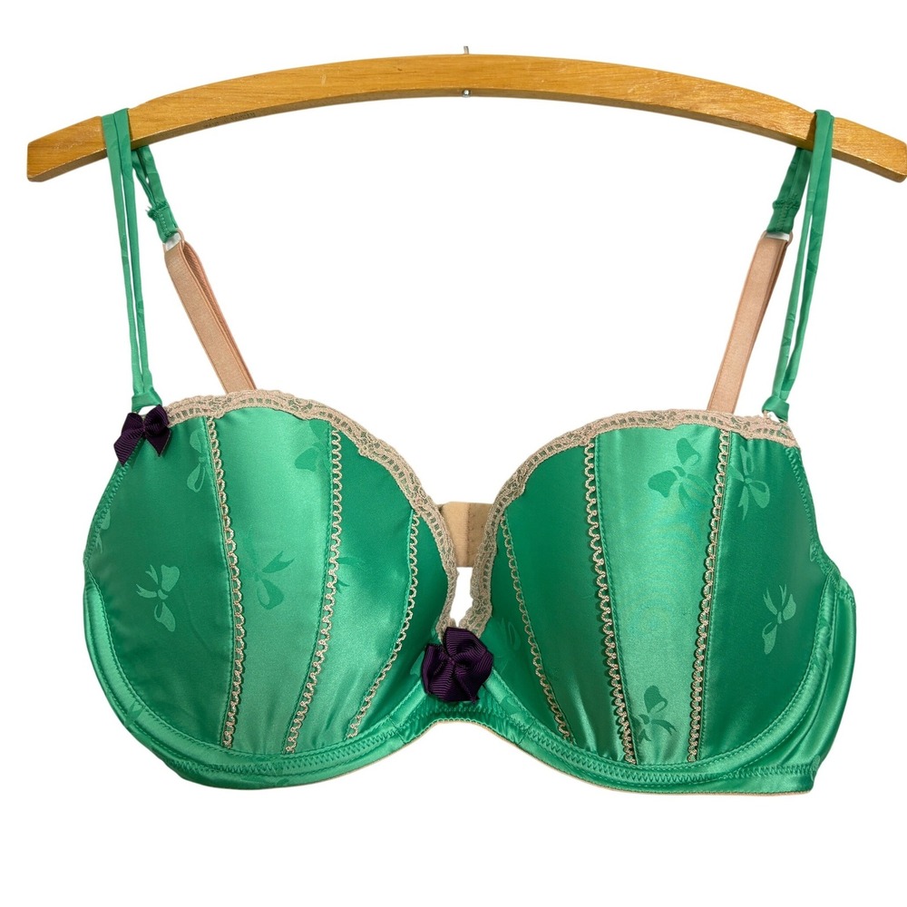 Victorias Secret Sexy Little Things Green Satin Bow Demi Bra 36D Vintage 2009